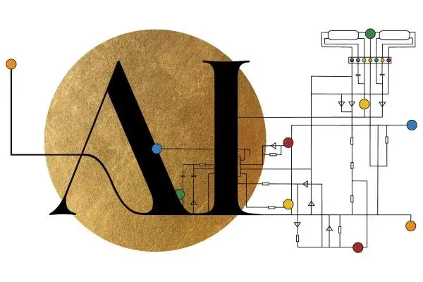 The letters AI appear over a gold circle with a design of lines and small circles