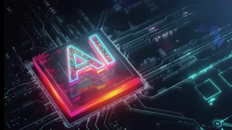 Illuminated letters AI on a computer chip