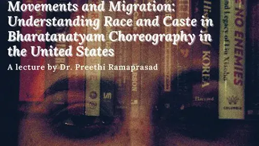 Title of the event with a multiple background of girl's face and books on the shelf