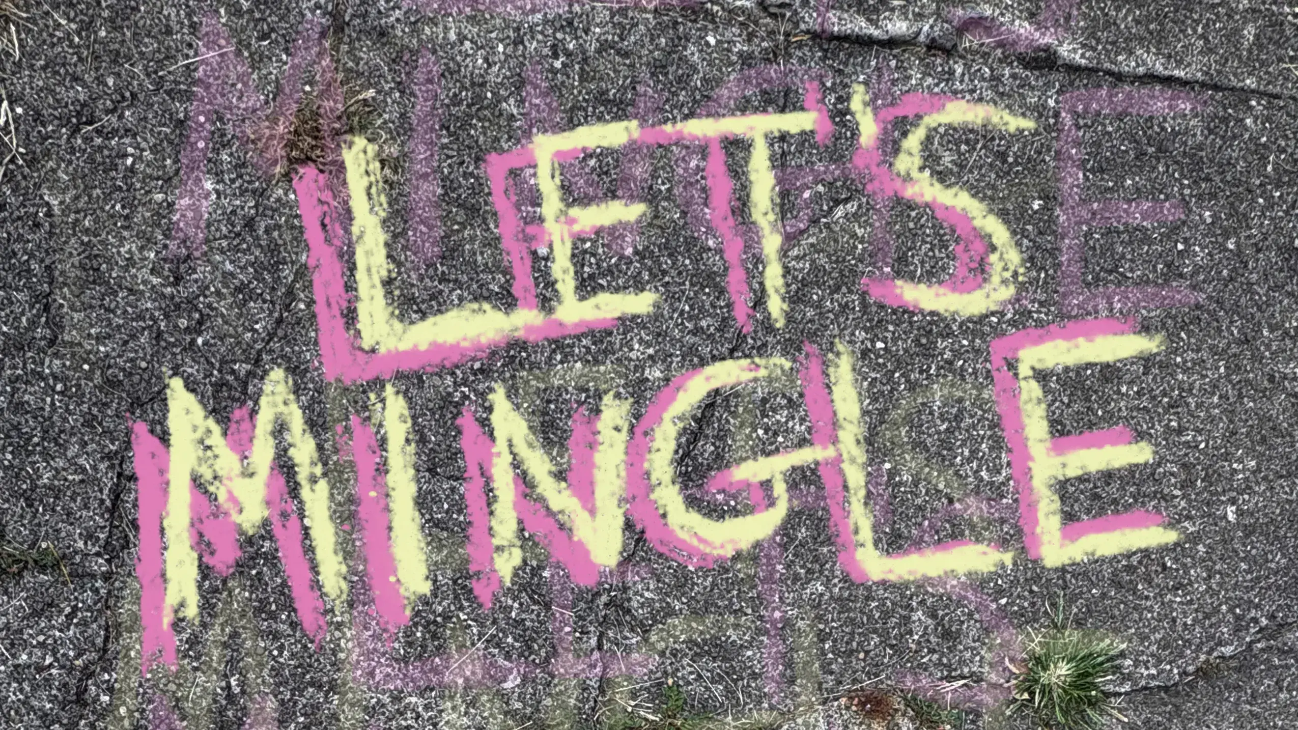 Chalk lettering says "Let's mingle" and includes event details below