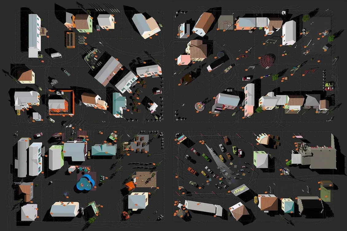 Graphic of a the buildings of a town