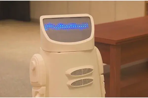 A robot with blue lights on its face