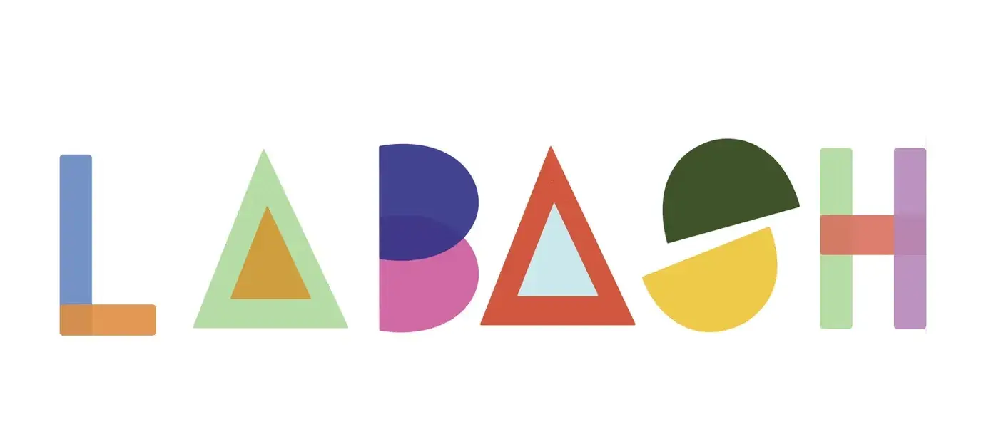 Graphic shapes forming letters that read LABASH