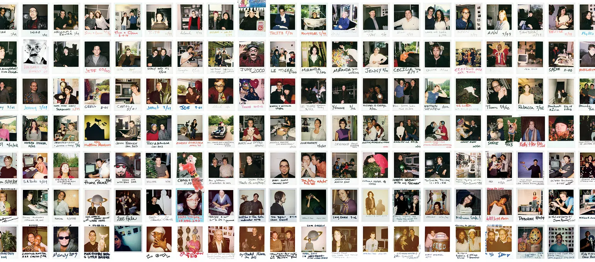 Grid of Polaroid photos of filmmakers who have worked in the Wexner Center for the Arts Film/Video Studio